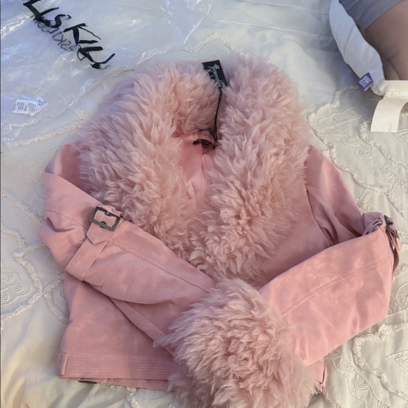 Dolls Kill Jackets & Blazers - Dolls Kill Pink Teddy Jacket with Faux Fur